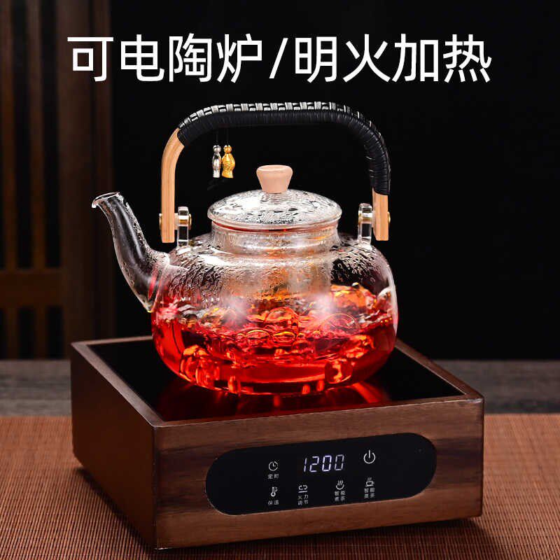 耐高温玻璃竹把提梁壶高硼硅蒸煮一体茶壶大容量家用电陶炉泡茶壶