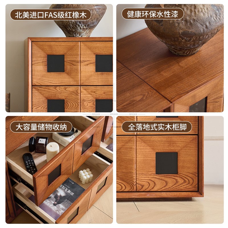 中古风实木光阴柜储物柜法式复古实木斗柜小户型中古实木斗柜边柜