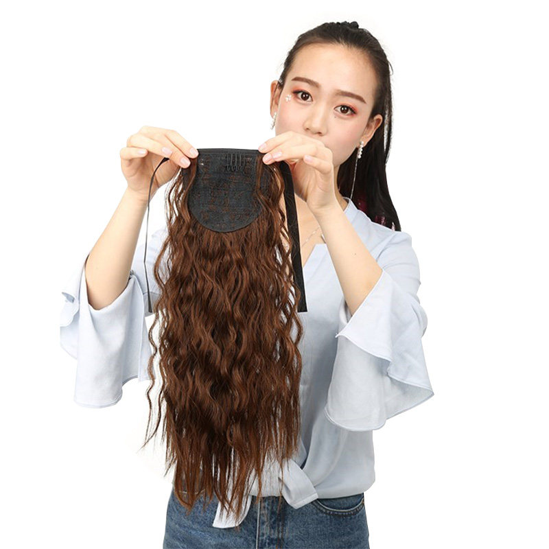 马尾假发女真人发 40cm抓夹式马尾接发辫 玉米卷蓬松波浪中长卷发