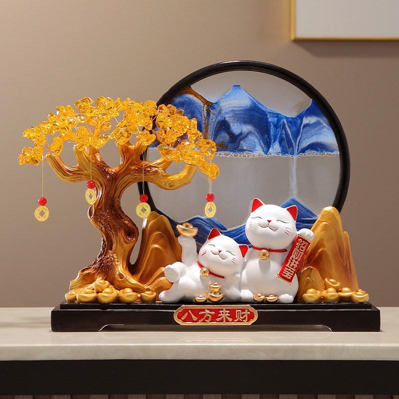 八方来财发财树招财猫摆件客厅玄关收银台流沙画水晶乔迁开业礼物