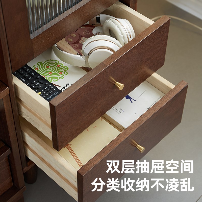 实木斗柜玻璃餐边酒柜客厅靠墙储物柜家用窄型电视沙发边柜茶水柜