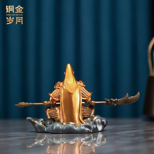 《车载关公》铜金岁月关羽黄铜摆件汽车中控台工艺品办公桌面装饰