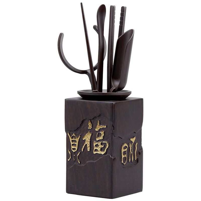吉佰家茶具配件茶道六君子套装黑檀木日式电木茶夹茶托实木祥云福