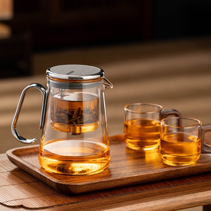 邦田无键磁旋灵犀飘逸杯全玻璃内胆磁吸泡茶壶茶水分离茶具套装