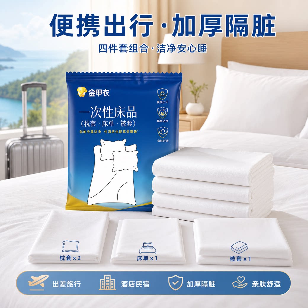 金甲衣一次性床单被罩枕套四件套加厚隔脏酒店出差旅行便携床用品