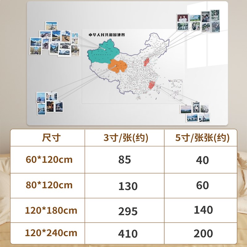 地图旅行照片墙磁吸白板墙贴装饰画可移除展示板记事板足迹磁力贴
