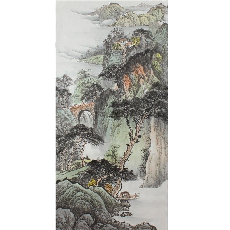 四尺竖幅水墨山水纯手绘国画玄关字画客厅办公室装饰画挂画未裱画