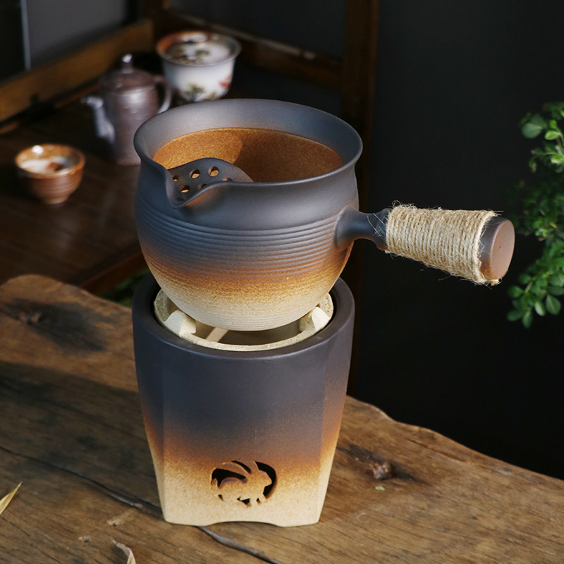复古围炉大号罐罐壶烤奶壶煮茶壶陶瓷家用户外养生壶碳烤炉黑晶炉