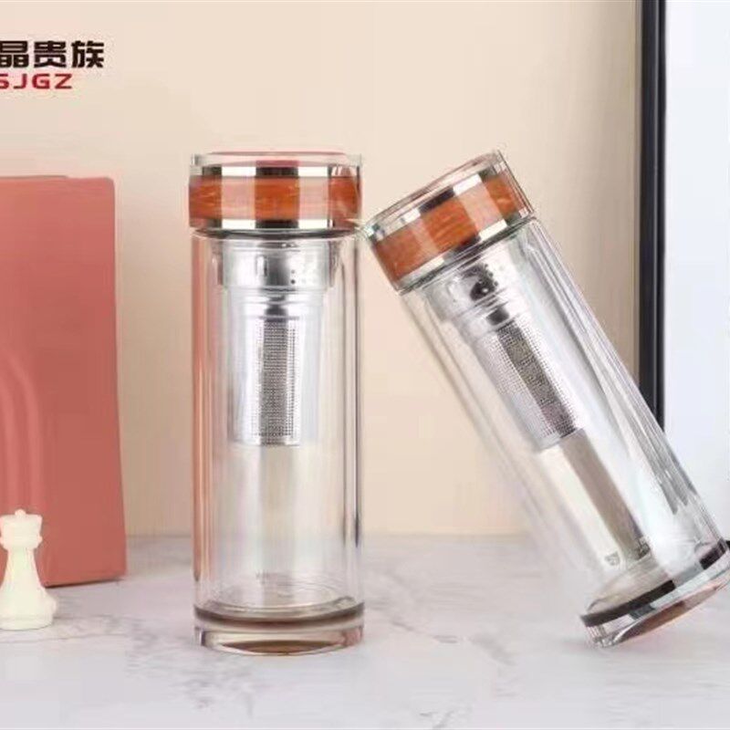 亚泰水晶贵族422双层加厚防烫水晶玻璃杯便携泡茶水杯高档礼品杯