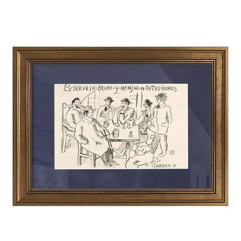 高档艺术壁画复古怀旧客厅装饰画小众挂画素描裱画样板间玄关墙画