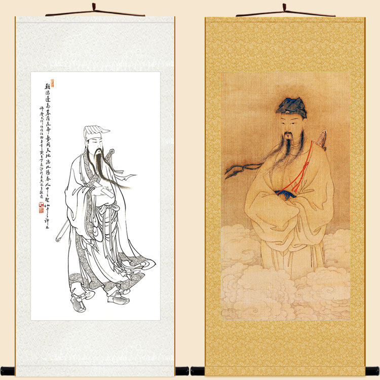 吕洞宾明代画像 吕祖全真派祖师神像画 丝绸画卷轴挂画神仙装饰画