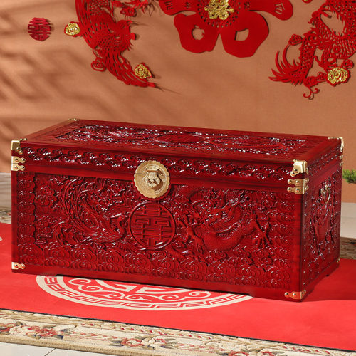 龙凤喜香樟木箱子婚嫁箱陪嫁全樟木字画箱木箱储物箱实木衣箱