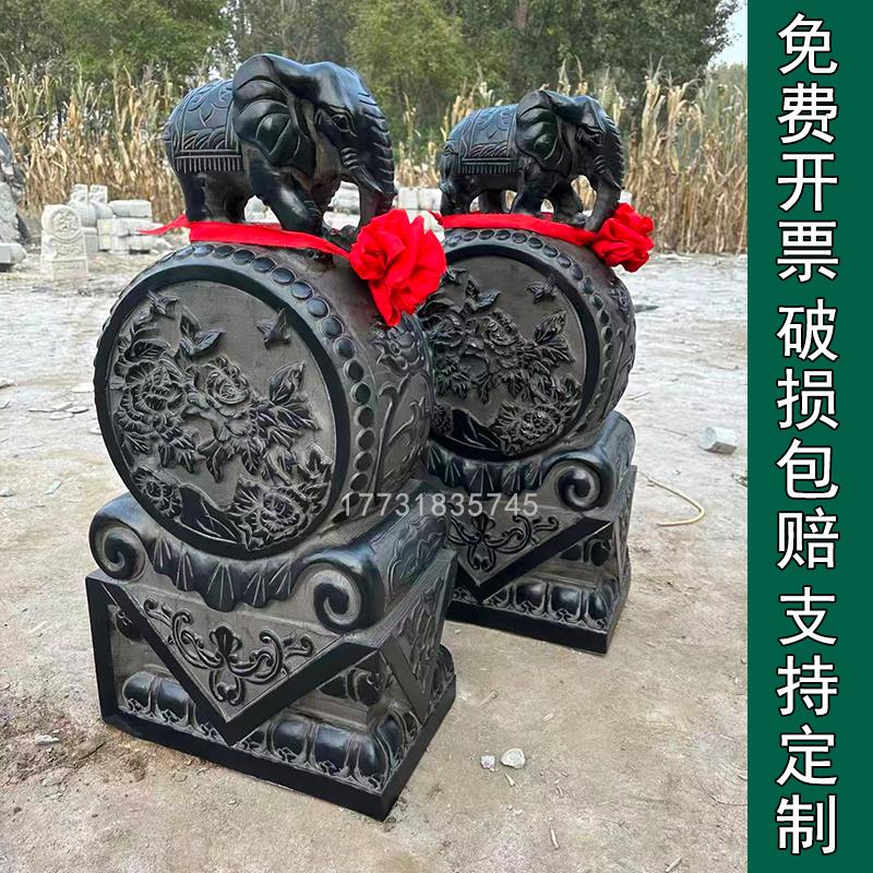 青石门墩一对仿古石鼓精雕麒麟款家用门口石雕装饰曲阳圆雕石雕门