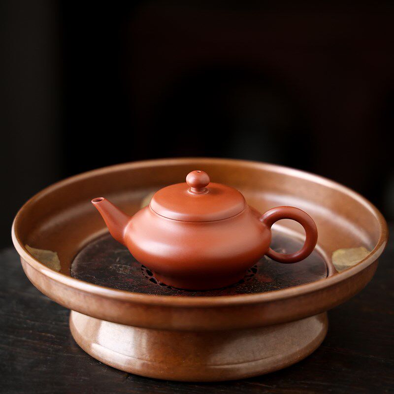 鎏银铜壶承 蓄水手工铜壶托盘干泡盘紫砂养壶垫 小茶盘台圆形