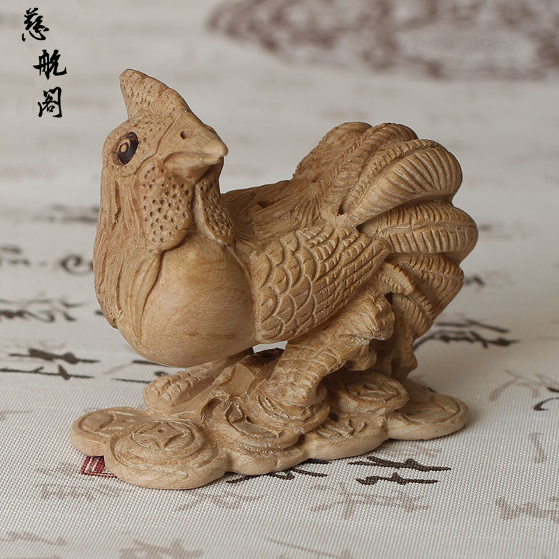桃木鸡摆件桃木十二生肖鸡汽车摆件家居木雕手工环保