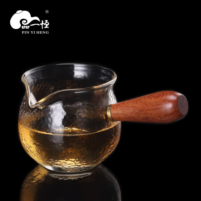 侧把公道杯玻璃加厚公杯茶海黑檀木大 分茶器滤茶杯耐热功夫茶具