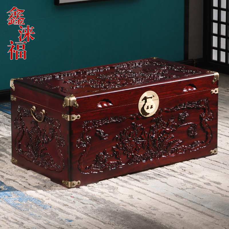 香樟木箱子婚嫁箱花开富贵陪嫁全樟木字画箱木箱储物箱实木衣箱
