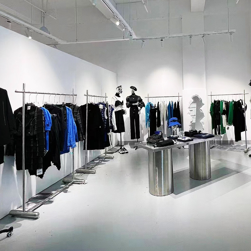 不锈钢服装店衣架展示架落地式男女店中岛陈列货架简易挂衣服杆子