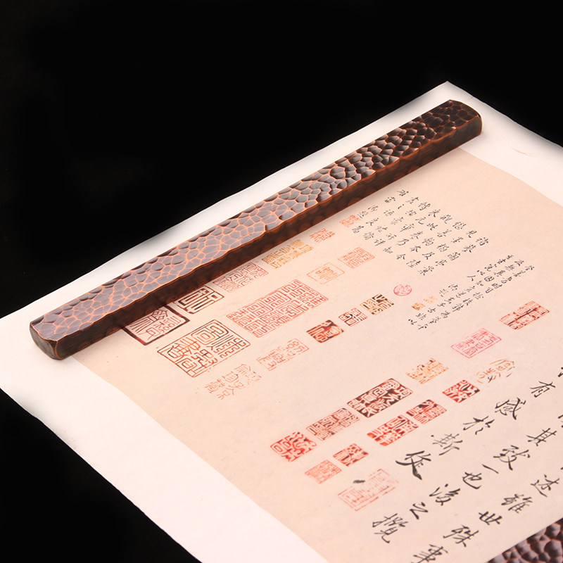 仿古纯铜镇尺紫铜文镇纯手工制作锤目纹文镇金属创意文房用品一对