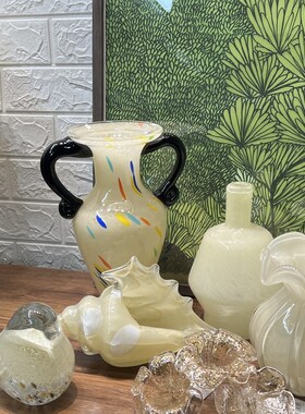 小山园色彩系列  淡黄色手工琉璃花瓶 法式复古简约花瓶客厅摆件