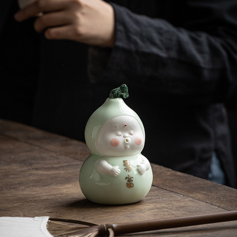 创意可爱小葫芦摆件陶瓷手工艺品家居客厅办公桌面装饰治愈系礼品