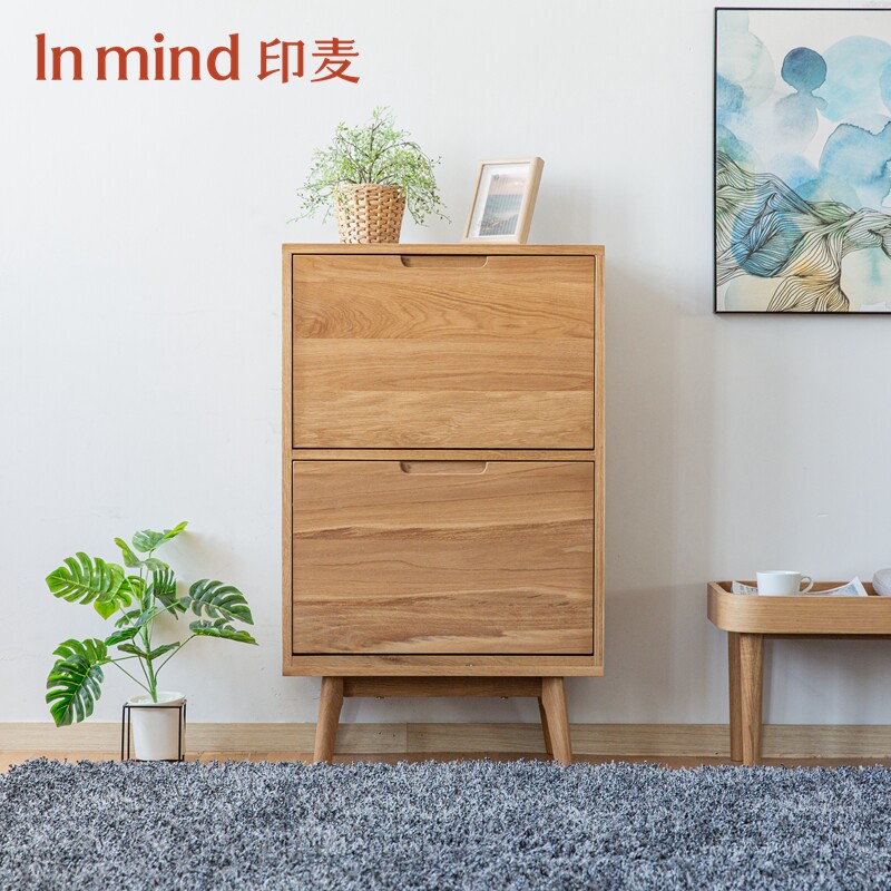 北欧白橡木鞋柜超薄翻斗大容量玄关柜全实木简约收纳日式储物柜鞋