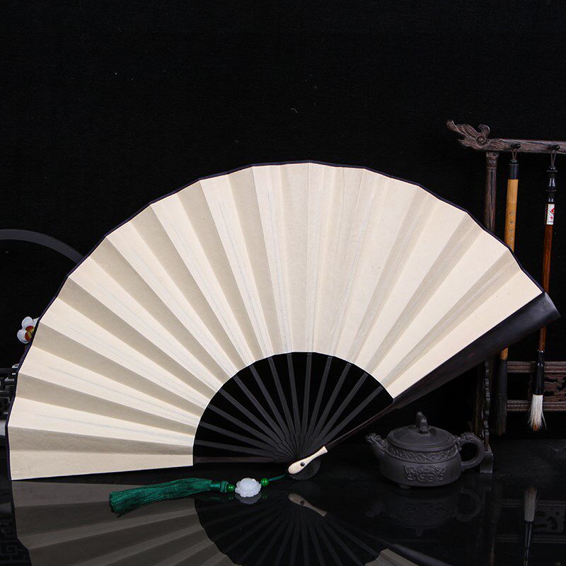 丝艺堂中国风手绘岳阳楼记书法折扇古风乌木竹芯绘画扇折扇送扇穗