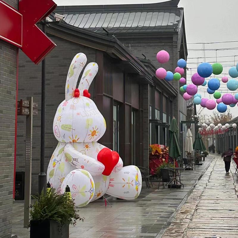 大型碎花兔气模定制充气兔发光模型卡通动物景区露营商场美陈气膜