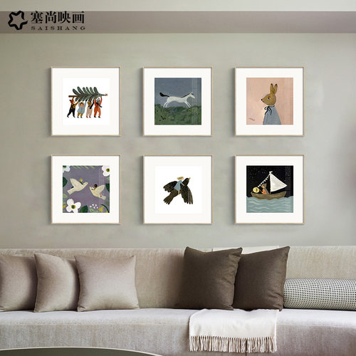 治愈系餐桌边柜装饰画北欧轻奢儿童房卧室床头挂画小众艺术温馨壁
