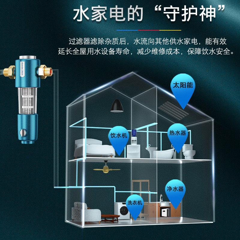 惠安特新款全自动刮洗前置过滤器家用自来水管净水器黄铜前置过滤