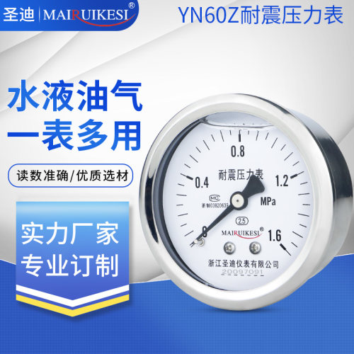 轴向耐震压力表YN60Z 面板式背接螺纹M14*1.5 1/4油压水压气压表