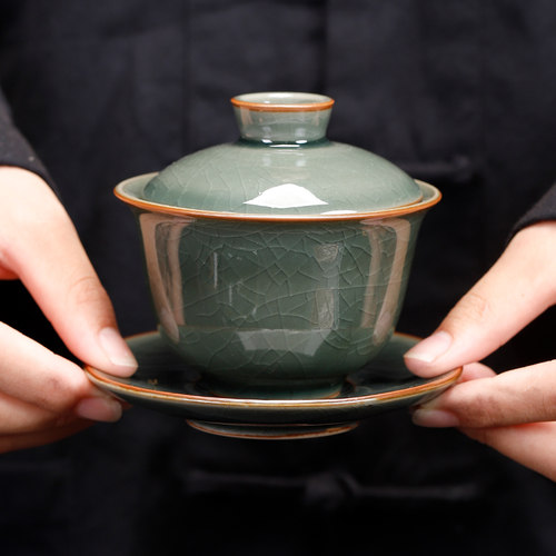 哥窑盖碗茶杯单个家用防烫高档复古中式陶瓷功夫茶具茶道零配大号