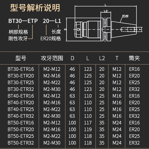 锐利伸缩式丝锥刀柄BT40  50-ER32 ER25扭力保护加工中心刀柄