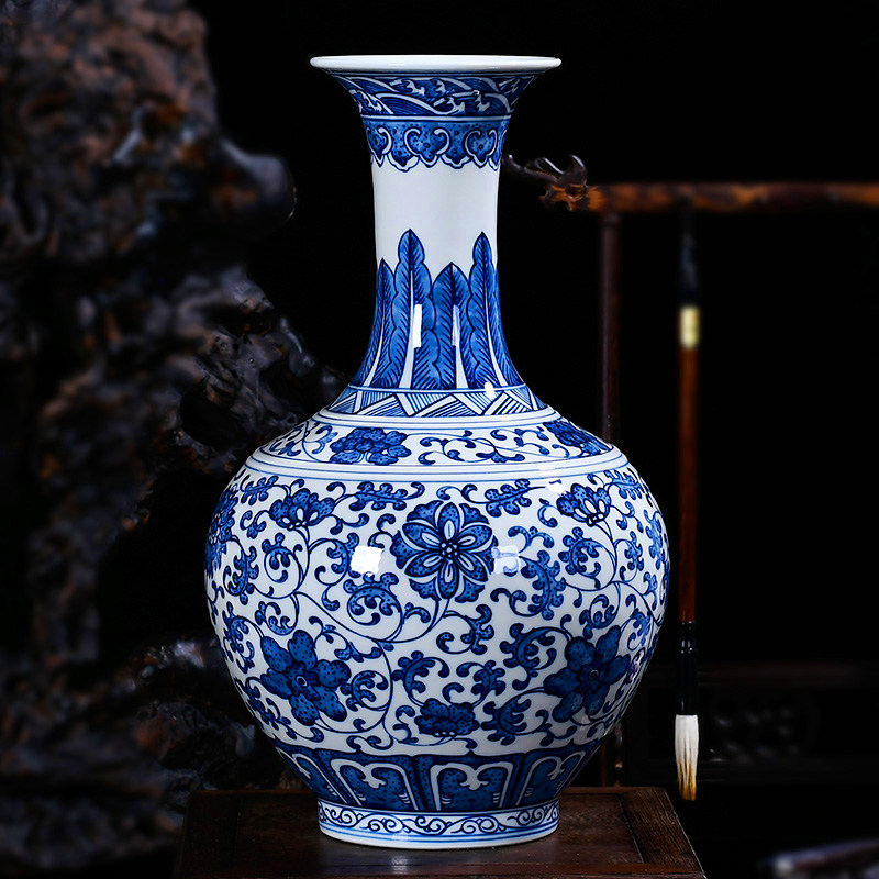 景德镇陶瓷花瓶明清古典手绘仿古青花瓷中式家居客厅装饰品摆件