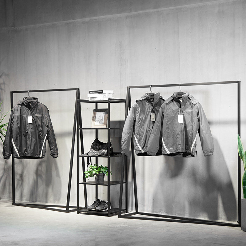 极简时尚铁艺服装店展示架男女衣架落地式正侧挂衣服简约货物架子