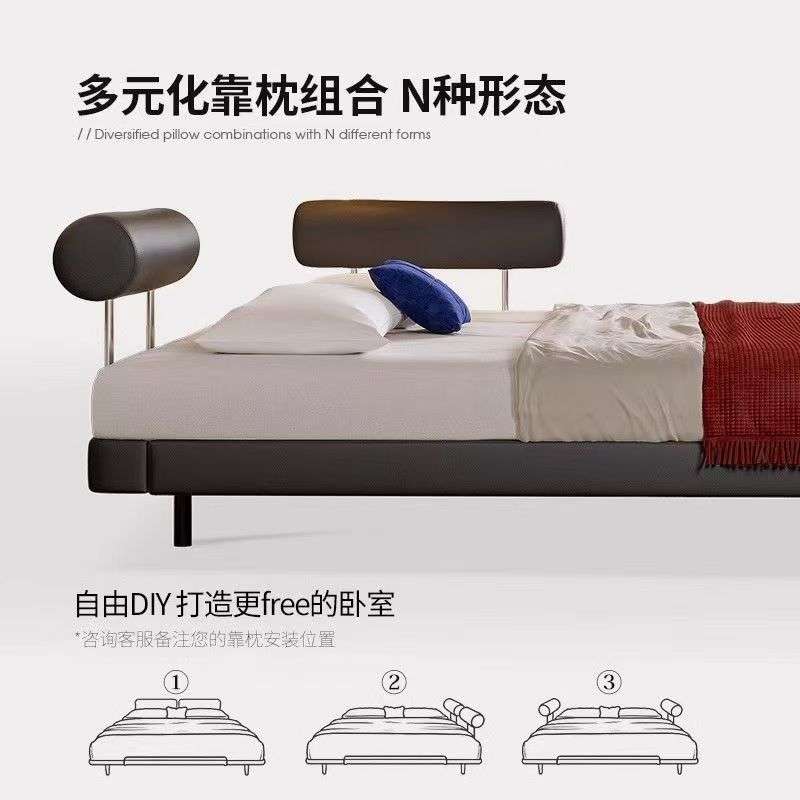 中古风小户型移动靠枕齐边床黑色无床头次卧双人榻榻米床