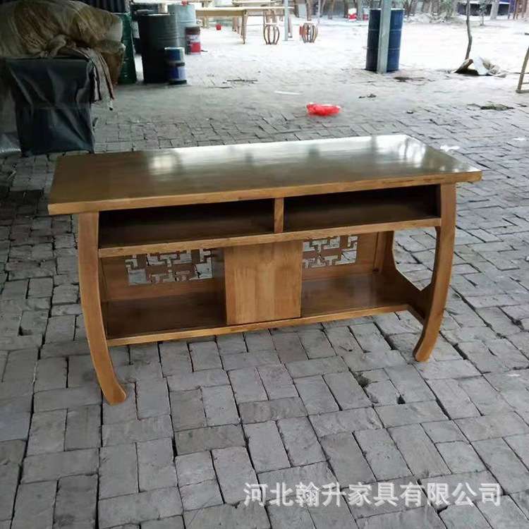 仿古花纹国学桌幼儿园双人学生课桌椅榆木中式马鞍桌书法写字桌