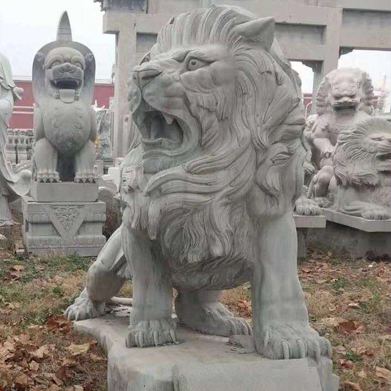 厂家 家用门口青石石狮子 别墅门口大型石狮雕刻 石雕麒麟