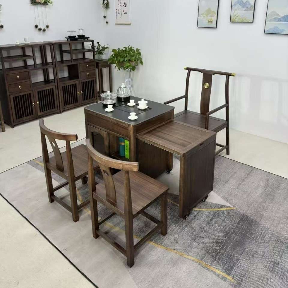 实木阳台高档轻奢三件套休闲茶桌椅小型单人茶几组合烧水一体茶台