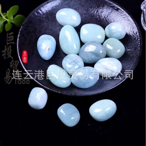 天然海蓝宝滚石摆件大颗粒海兰宝翻 Aquamarinl tumble儿童淘矿石