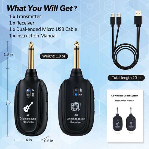 Manufacturer supplied A8 guitar wireless transceiver, electr