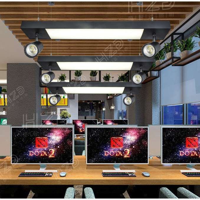 简约LED大型商超灯健身房吸顶走廓灯水果 店办公轨道线条吊灯