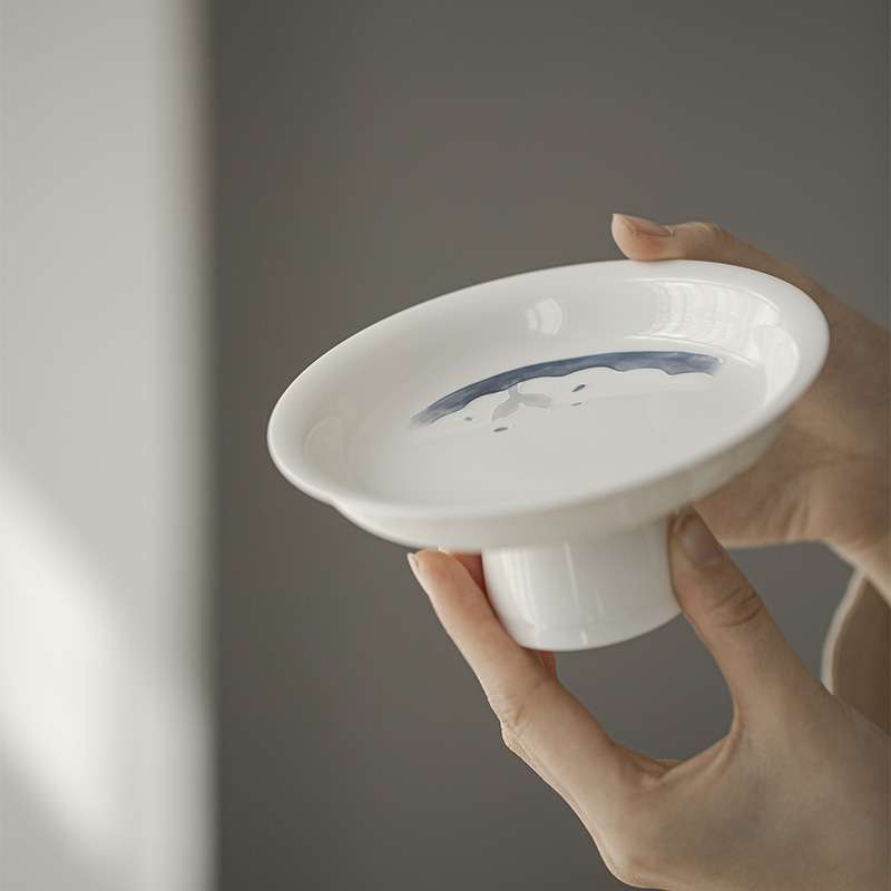墨己 万物可爱 手绘鲸鱼壶承 茶道配件陶瓷高足多用茶点盘 温馨