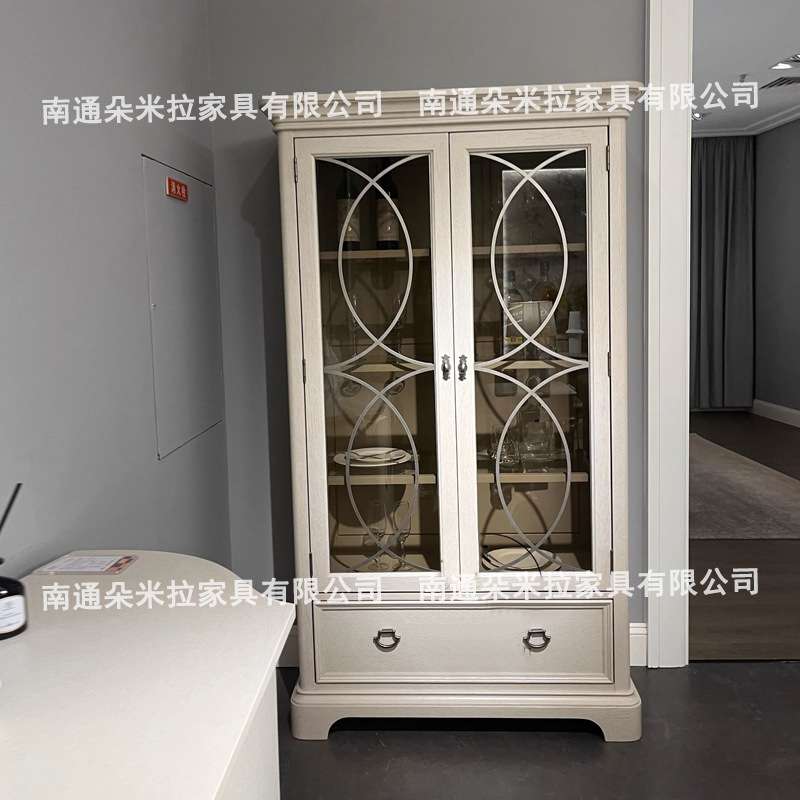 北美之家女王系列实木酒柜美式玻璃门餐边柜家用复古白双门展示柜