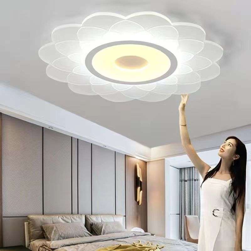 ?LED莲花吸顶灯具大全中性光36W卧室灯家用客厅大灯三色光灯芯启
