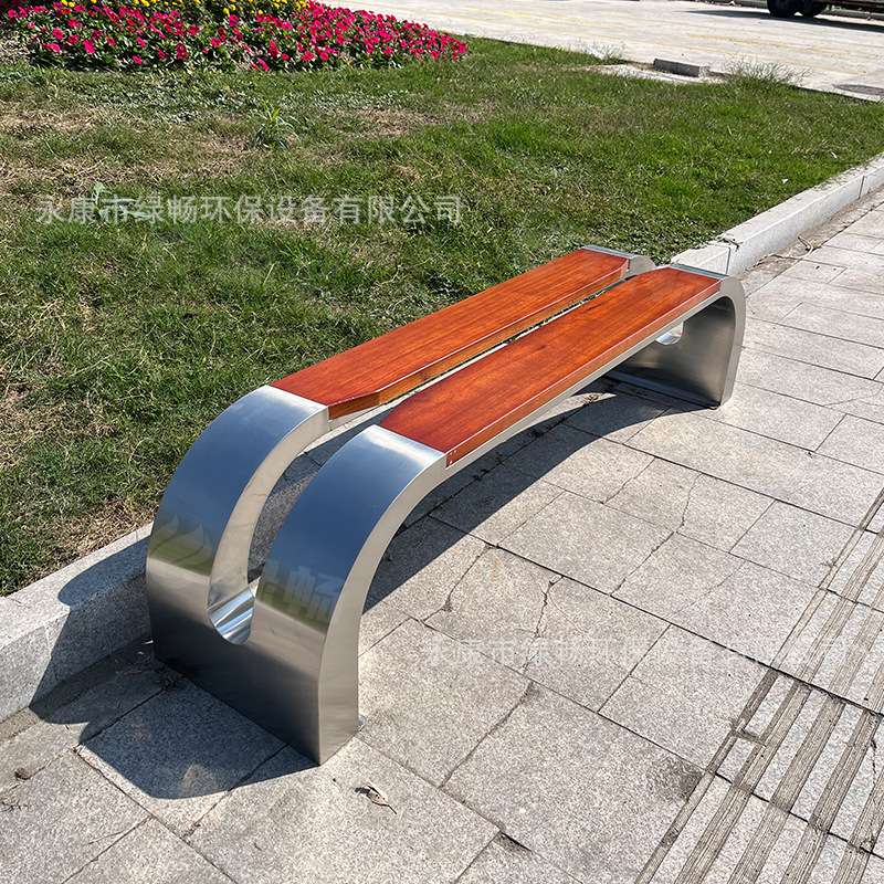 简约户外不锈钢公园椅子庭院室外休闲座椅防腐木铁艺实木长条凳子