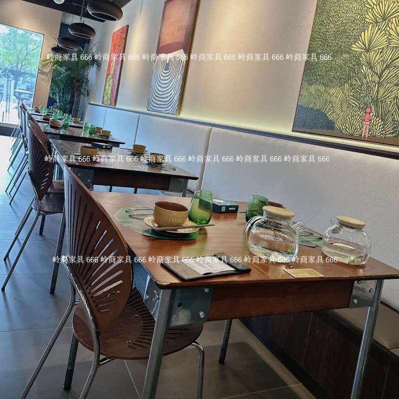 西餐厅日料复古风实木餐桌椅组合清吧奶茶蛋糕店小方桌靠背餐椅