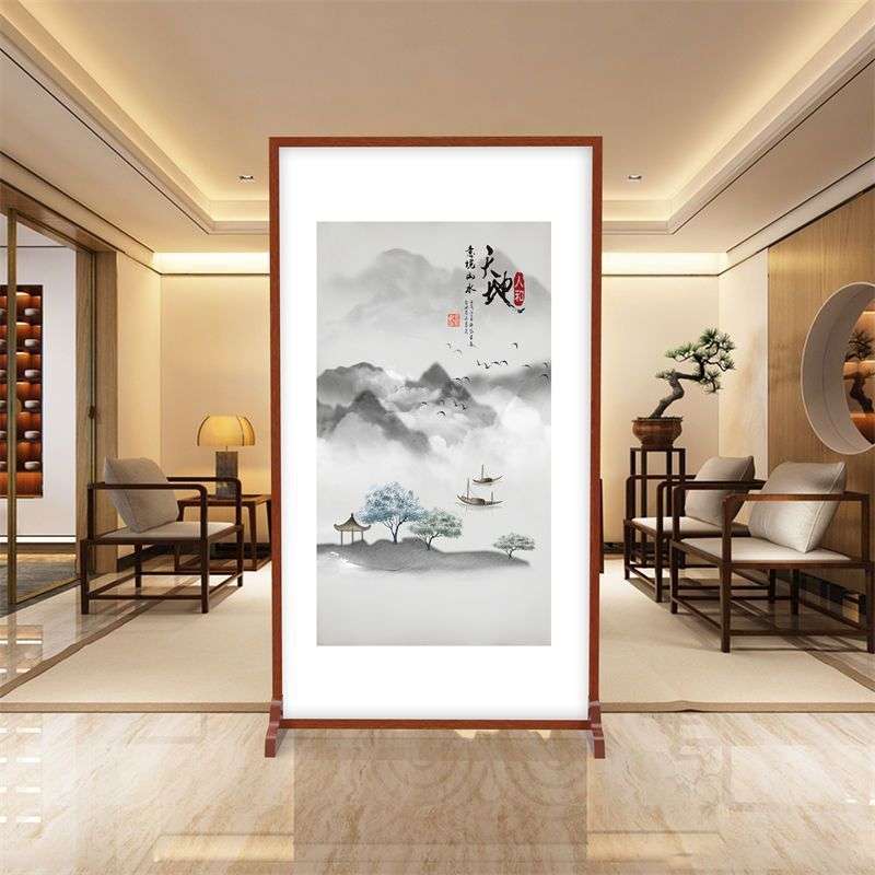 富贵九鱼图进门入户玄关隔断客厅小户型遮挡座屏中式酒店屏风牡丹