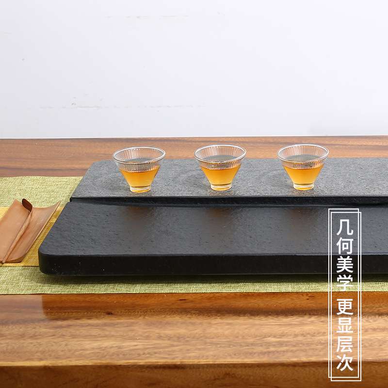 天然整块乌金石头茶盘小号家用简约石头茶台日式排水泡茶石板茶托
