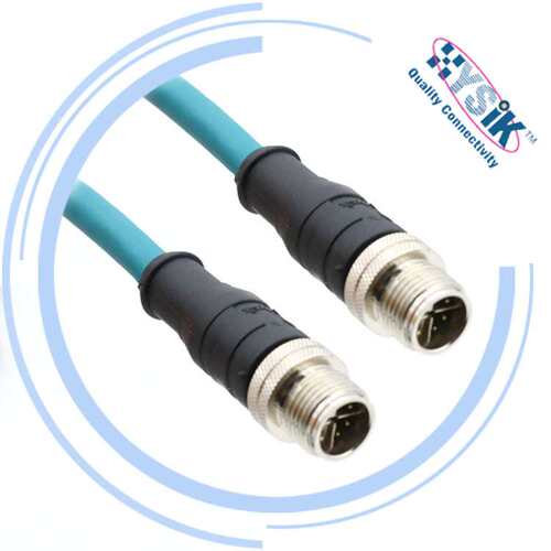 M12连接器 8pin X-code  公弯头转RJ45水晶头成型屏蔽型插头